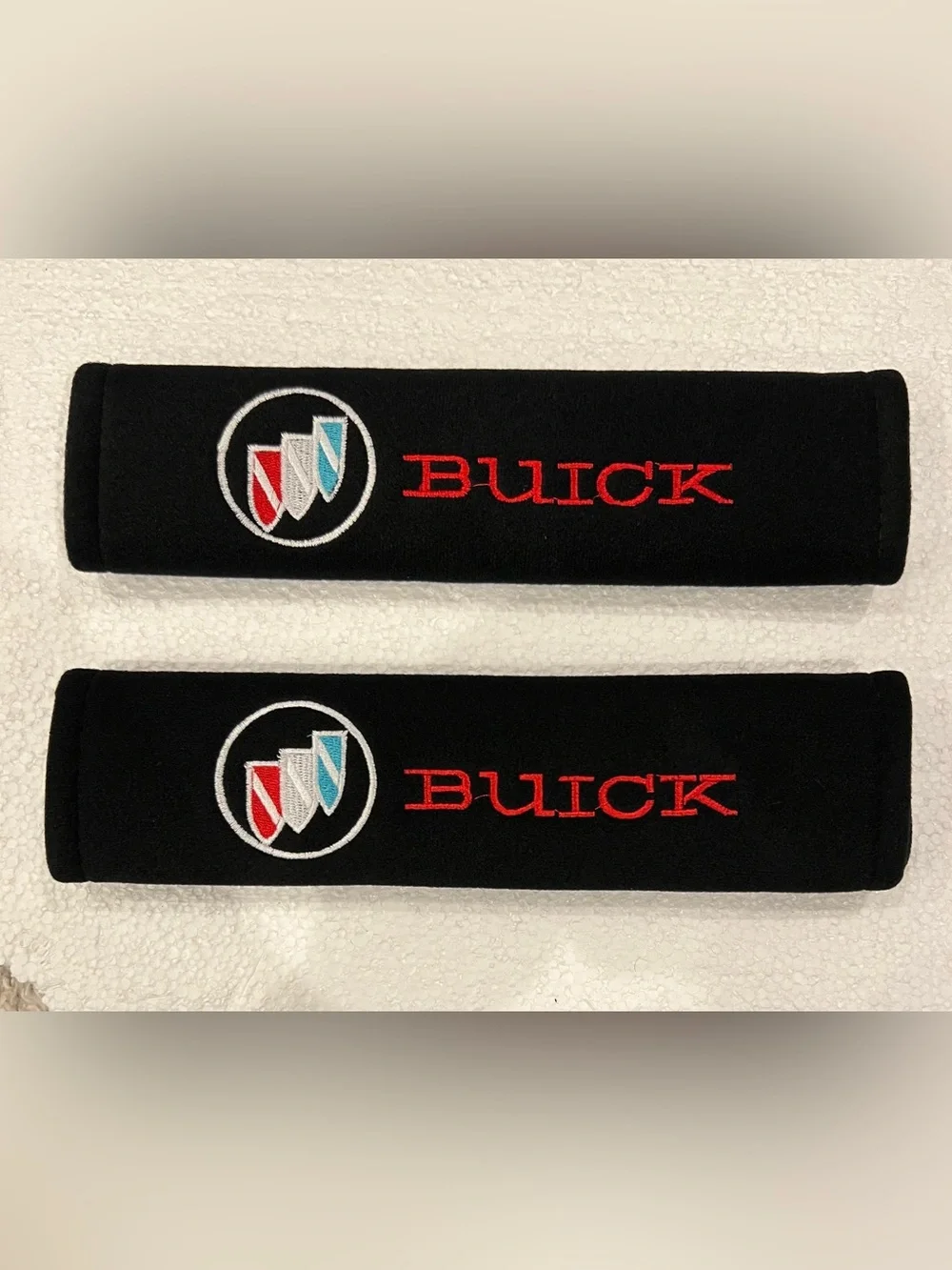 BUICK Black, Red, White & Blue Seat Belt Shoulder Cushions